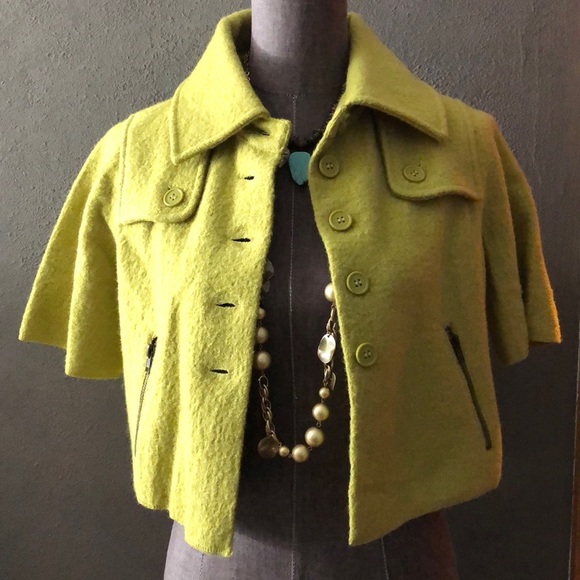 NWOT Kenar Wool Moss Green Cropped Jacket S - Picture 2 of 15